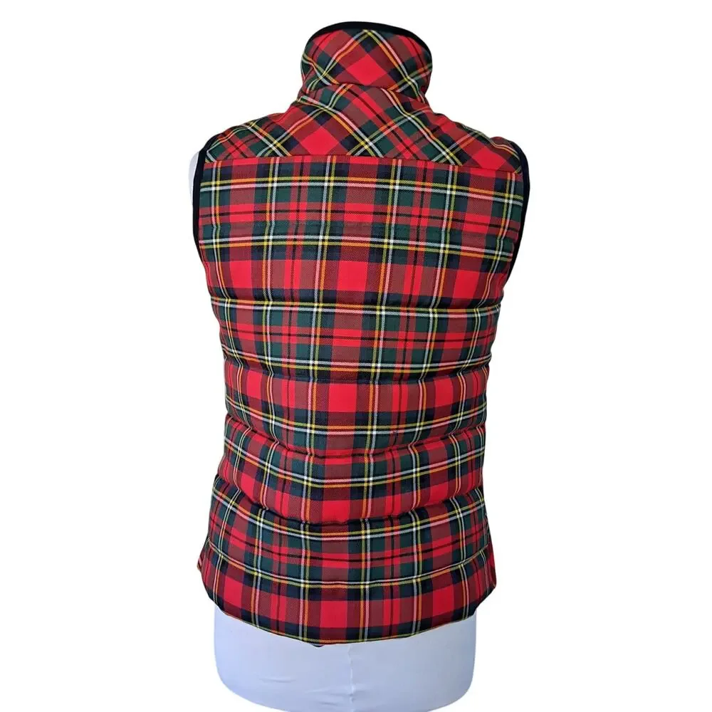 J.Crew Tartan Mountain Quilted Puffer Vest Size XS Red Green Navy Preppy Holiday